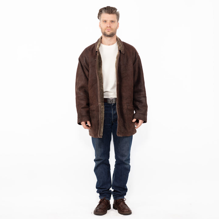 Vintage 90's Men Sheepskin Coat in Brown