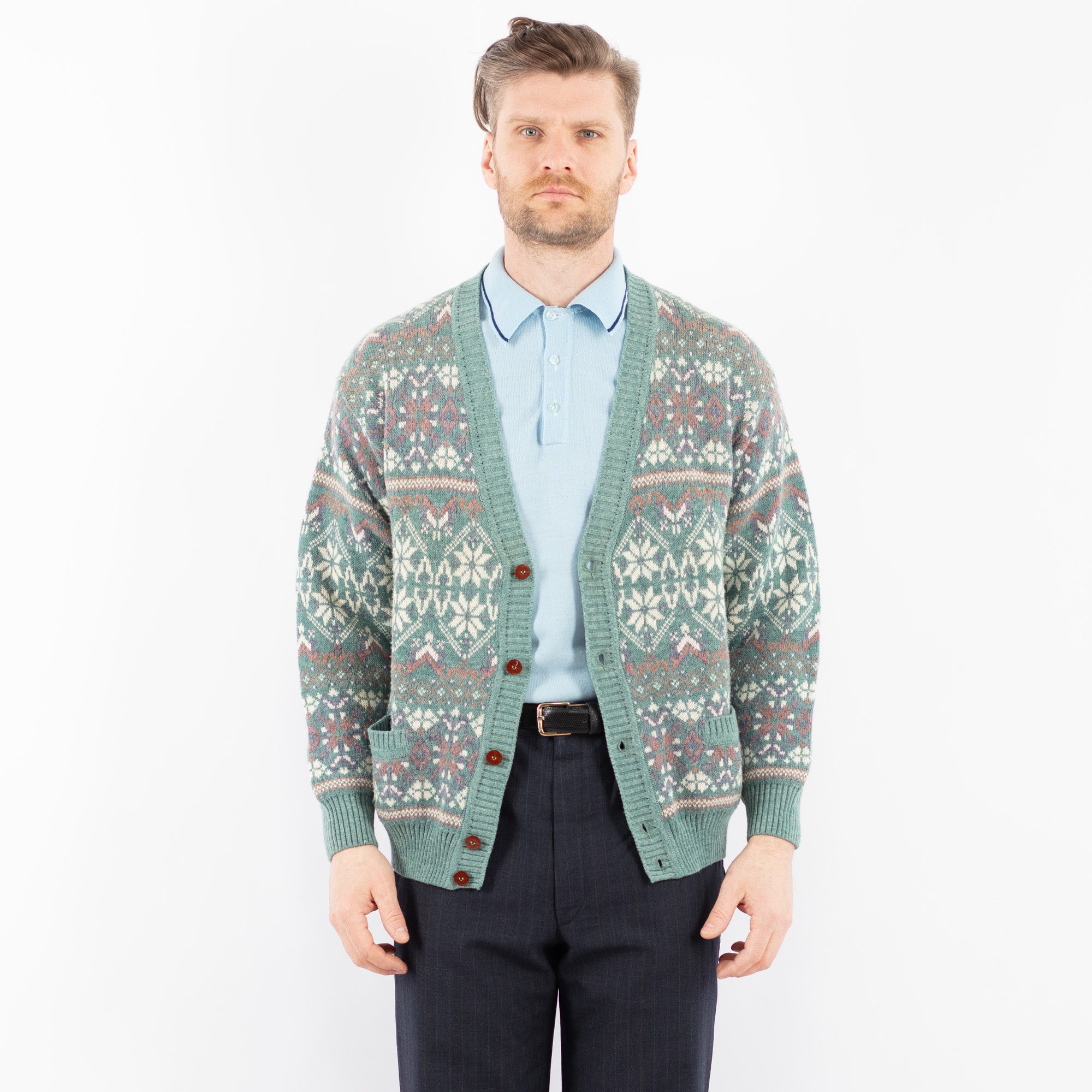 Online Vintage Store | Vintage 70's Men Cardigan in Green