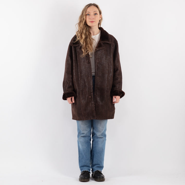 Vintage 90's Women Sheepskin Coat in BrownV9305