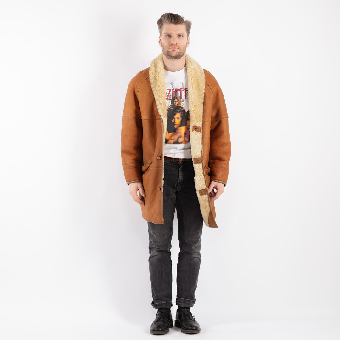 Vintage 80's Men Sheepskin Coat in BrownZ502