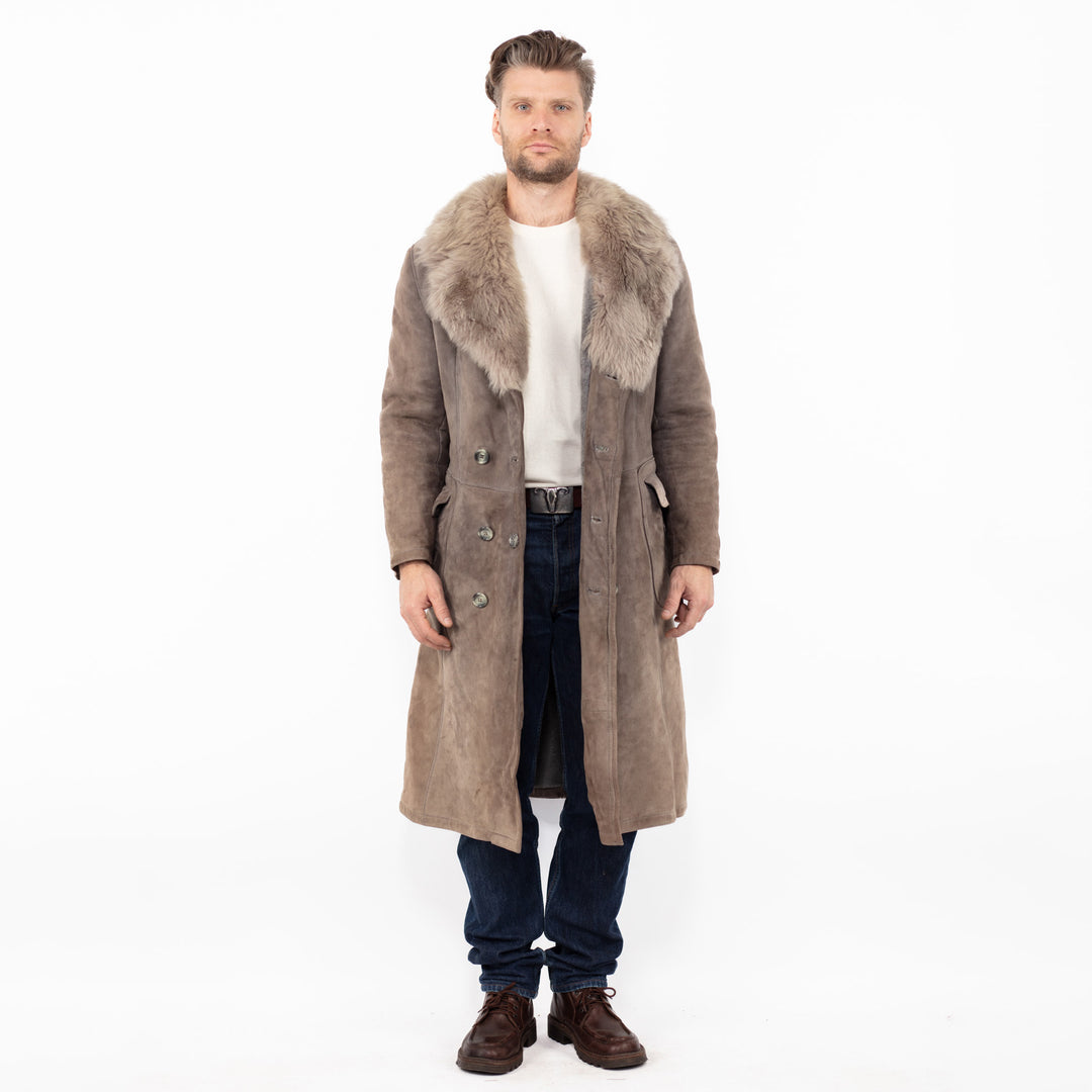 Vintage 70's Men Sheepskin Coat in Faded Gray