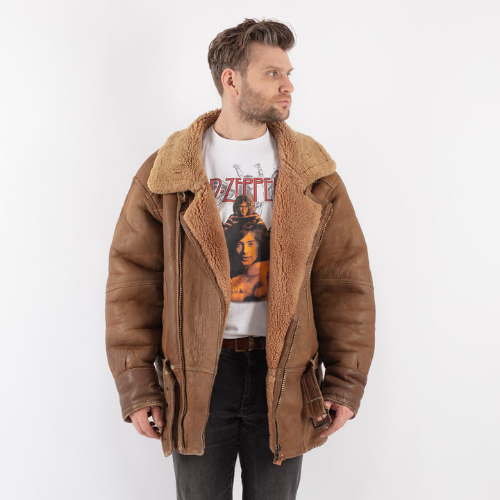 Vintage 80's Men Sheepskin Coat in BeigeZ598