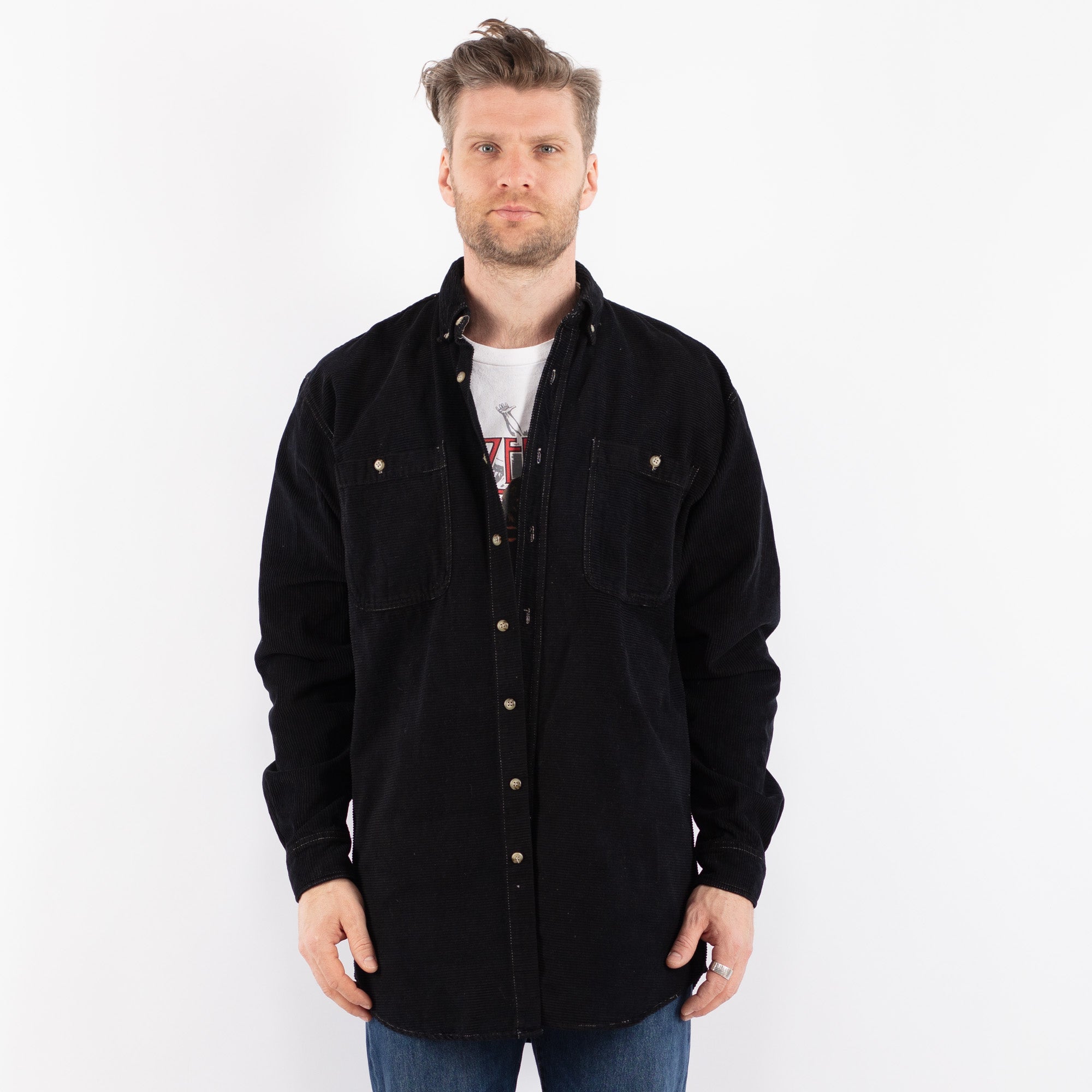 Online Vintage Store | Vintage 90's Men Corduroy Shirt in Black