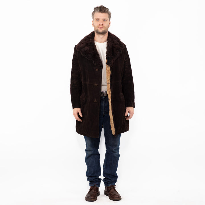 Vintage 70's Men Sheepskin Coat in BrownZ2635