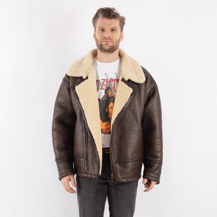 Vintage 90's Men Sheepskin Jacket in Brown