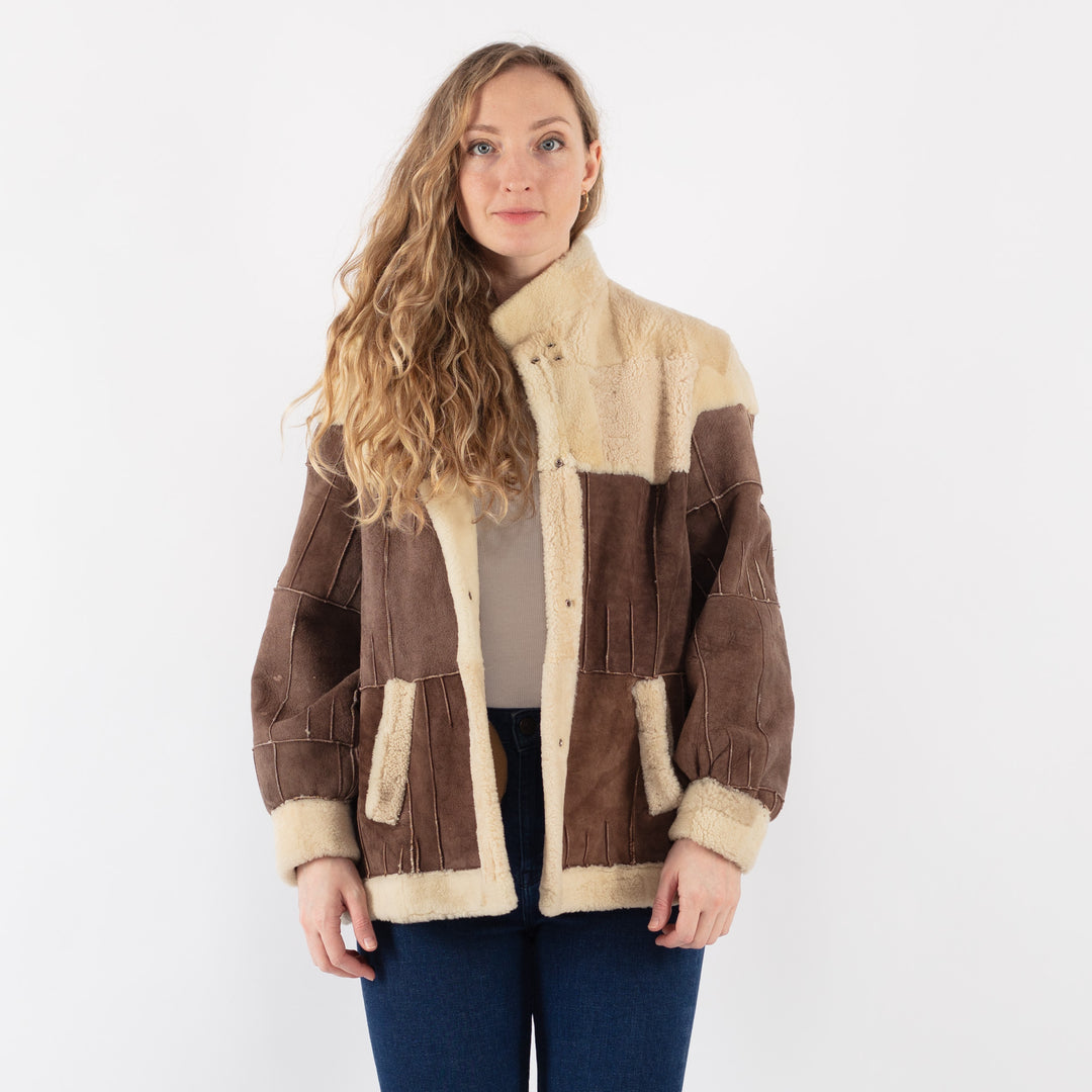 Vintage 90's Women Sheepskin Jacket in BrownV9432