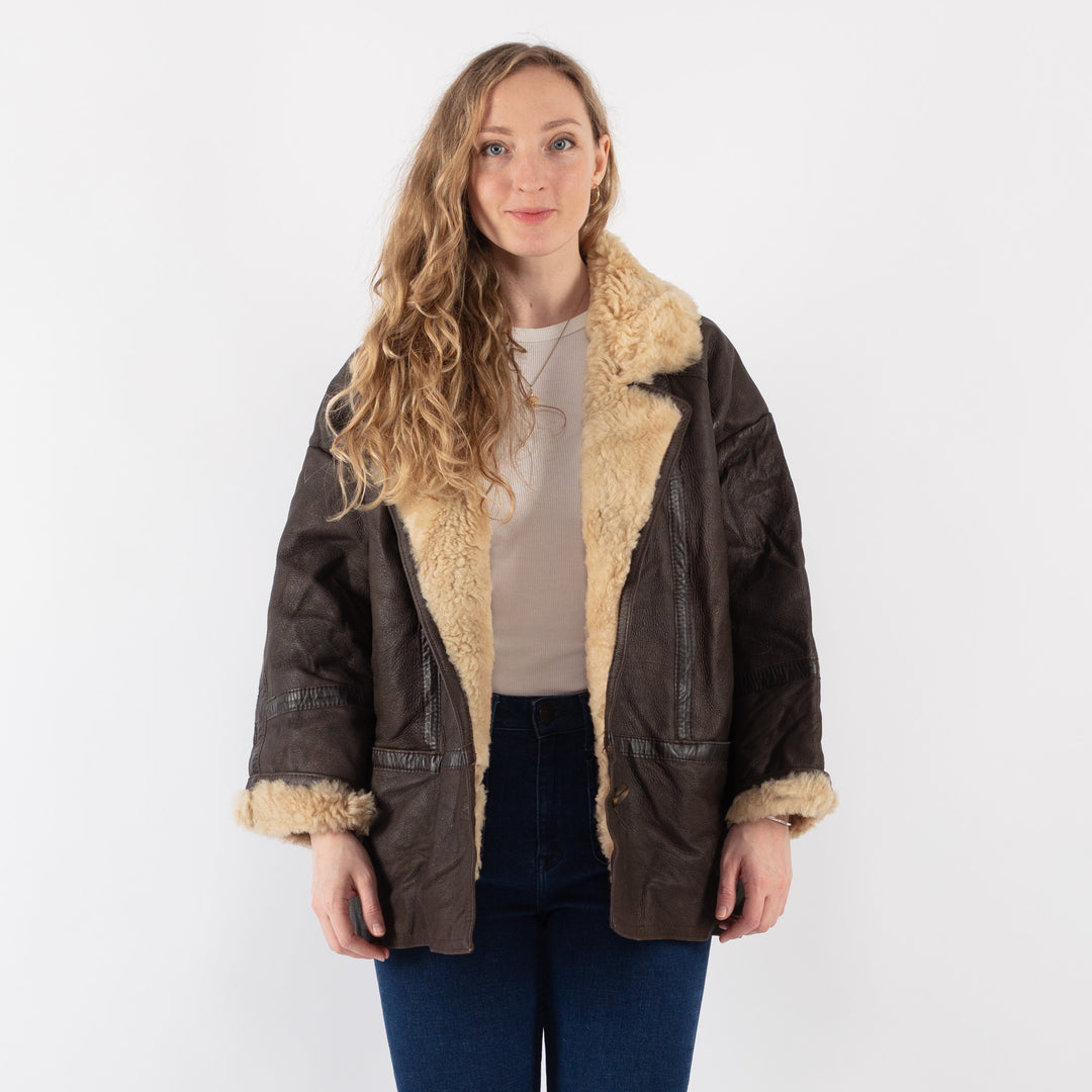 Vintage 90's Women Sheepskin Coat in BrownV9433