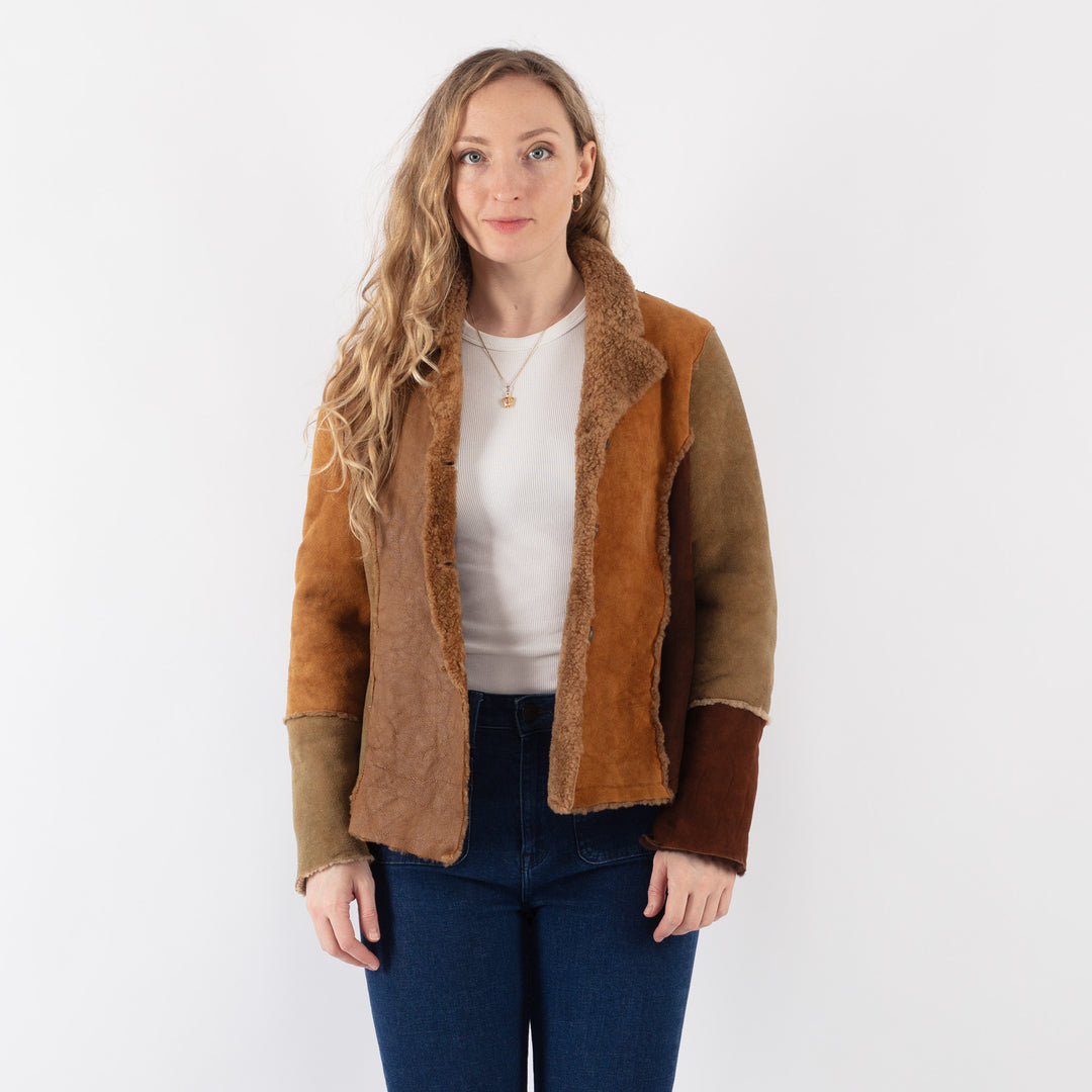 Vintage 90's Women Sheepskin Jacket in BrownV9434