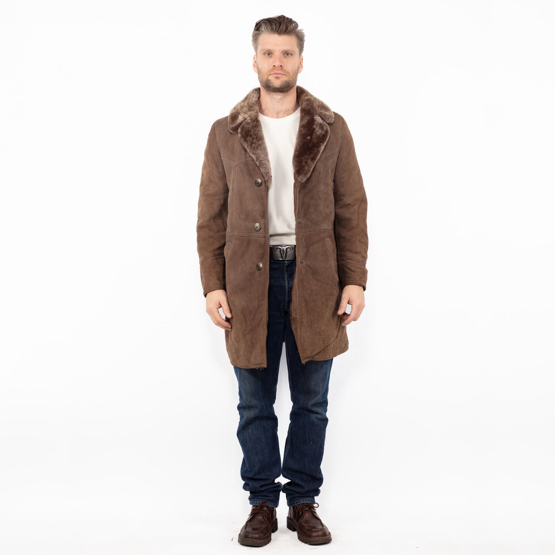 Vintage 70's Men Sheepskin Coat in BrownZ2638