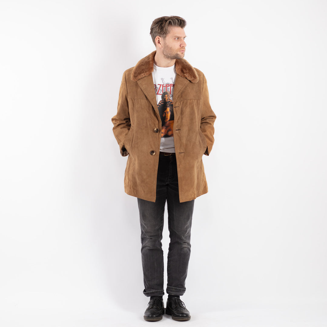 Vintage 70's Men Suede Sherpa Coat in BeigeZ506
