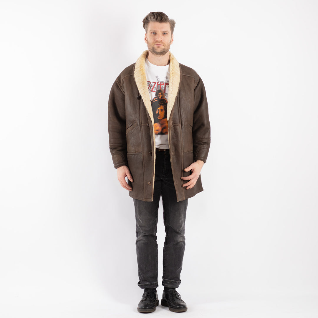 Vintage 90's Men Sheepskin Coat in BrownZ507