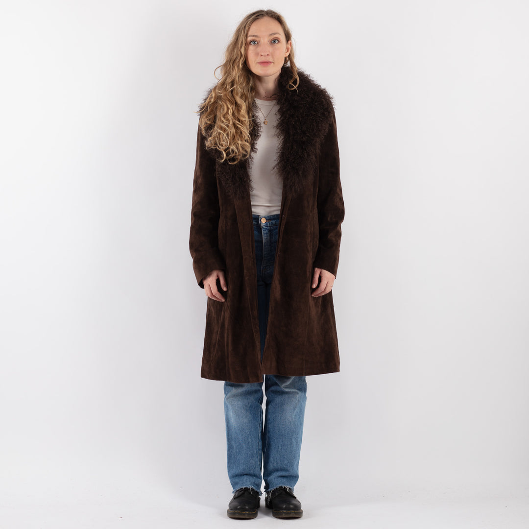Vintage 90's Women Suede Coat in BrownV9311
