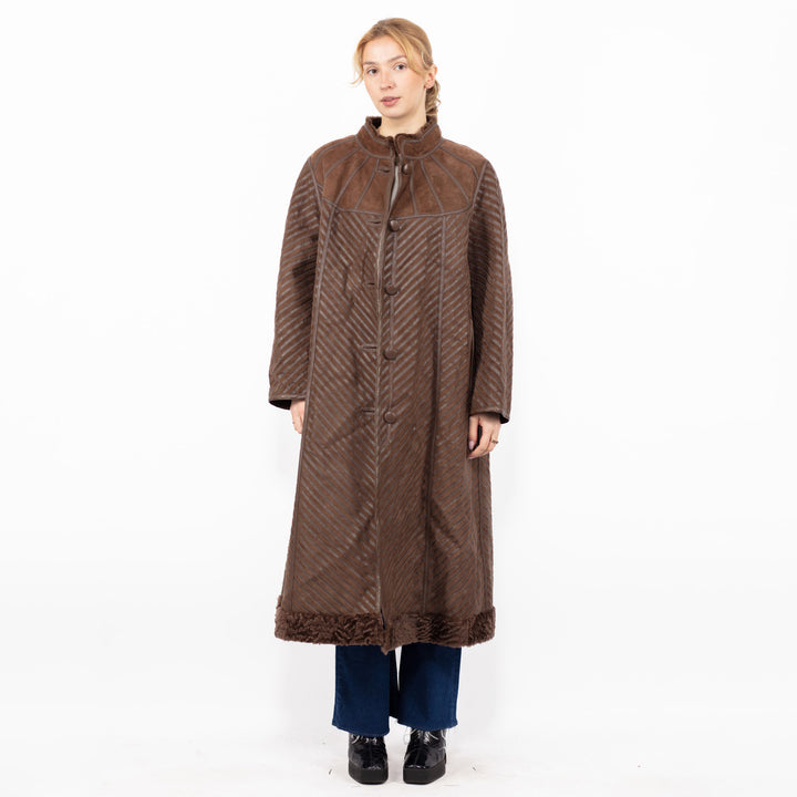 Vintage 80's Women Reversible Sheepskin Coat in Brown