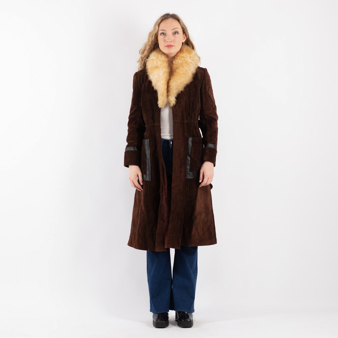 Vintage 70's Women Suede Coat in BrownV9225