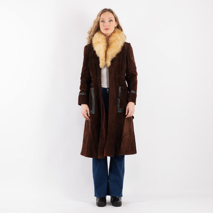 Vintage 70's Women Suede Coat in BrownV9225