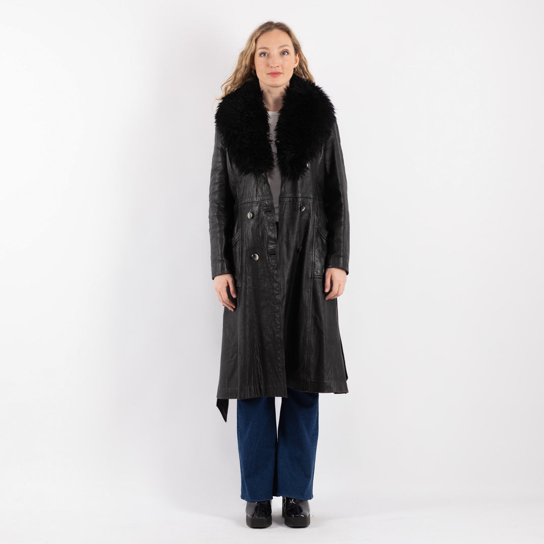 Vintage 70's Women Leather Coat in BlackV9226