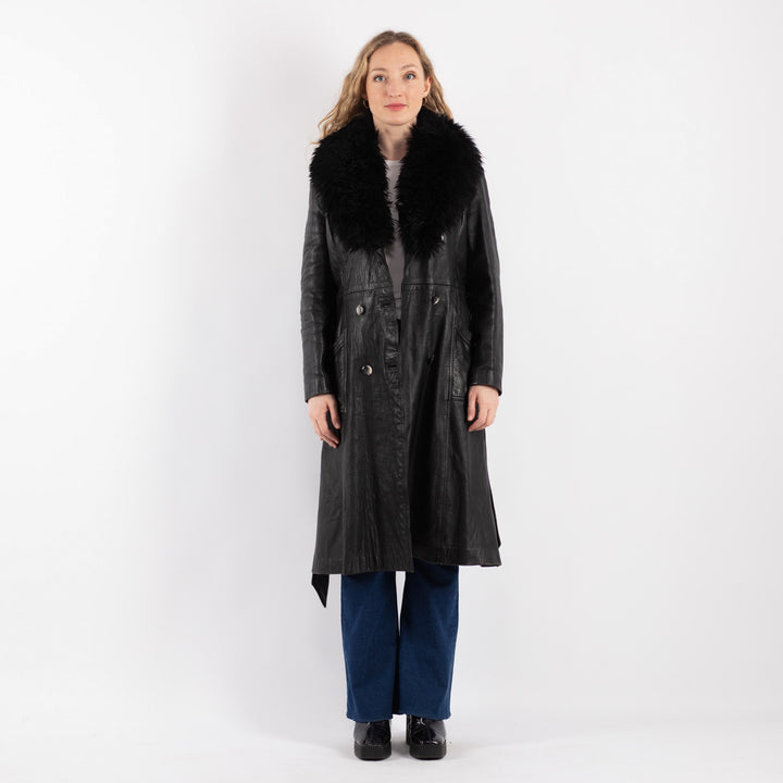 Vintage 70's Women Leather Coat in BlackV9226