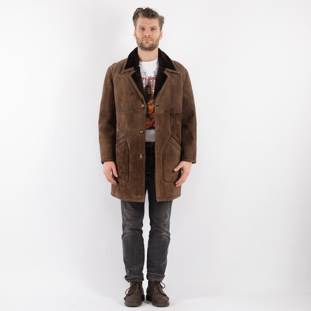 Vintage 70's Men Sheepskin Coat in Brown