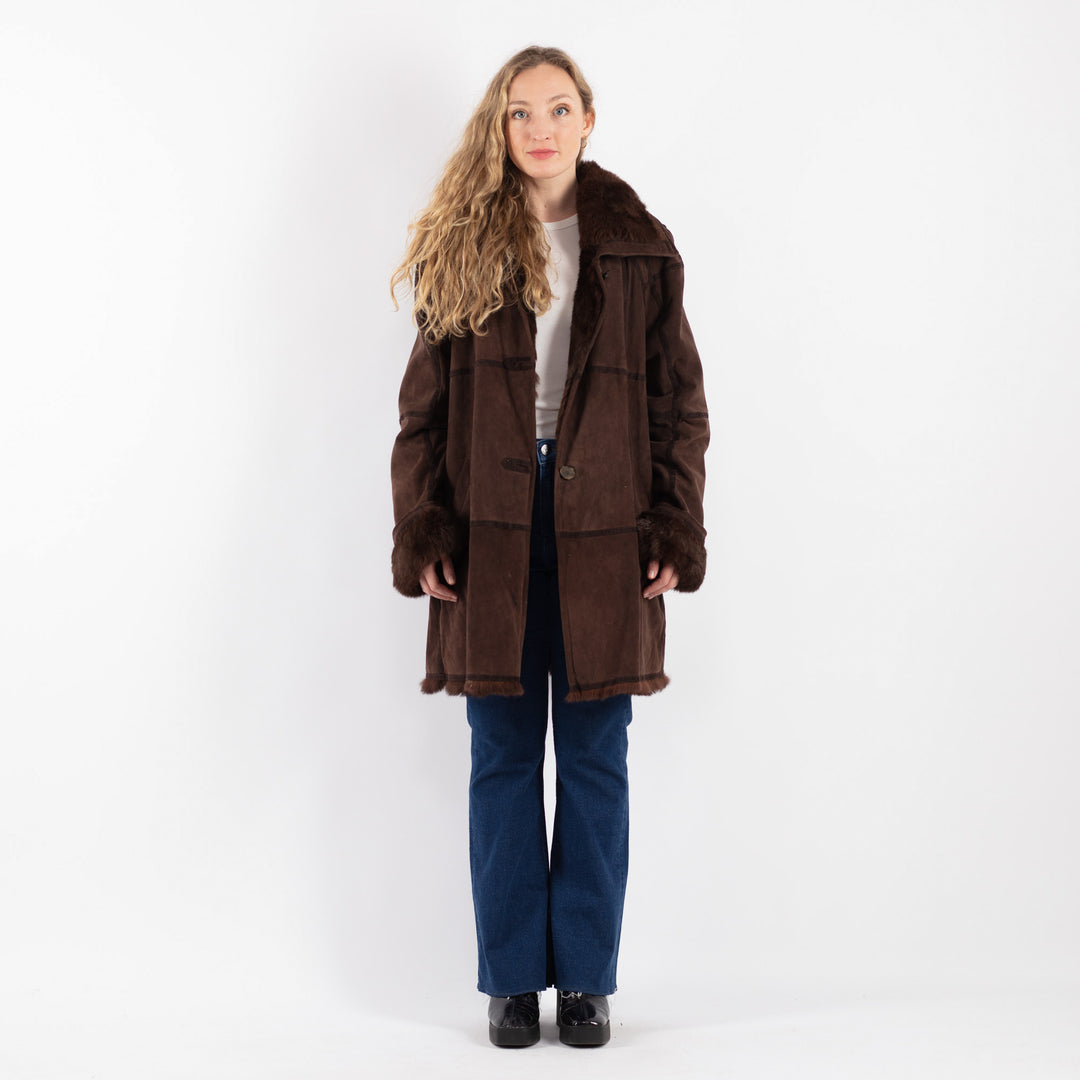 Vintage 90's Women Suede Coat in BrownV9227