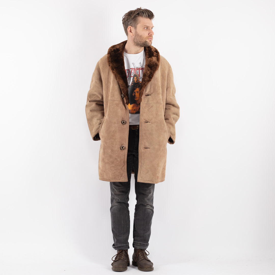 Vintage 70's Men Sheepskin Coat in Beige