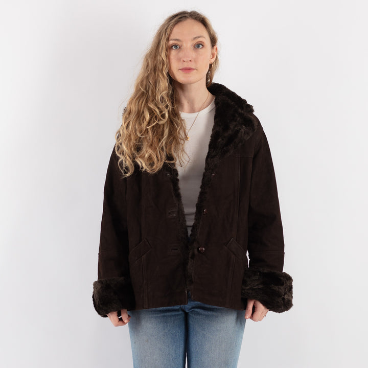 Vintage 00's Women Leather Jacket in BrownV9315