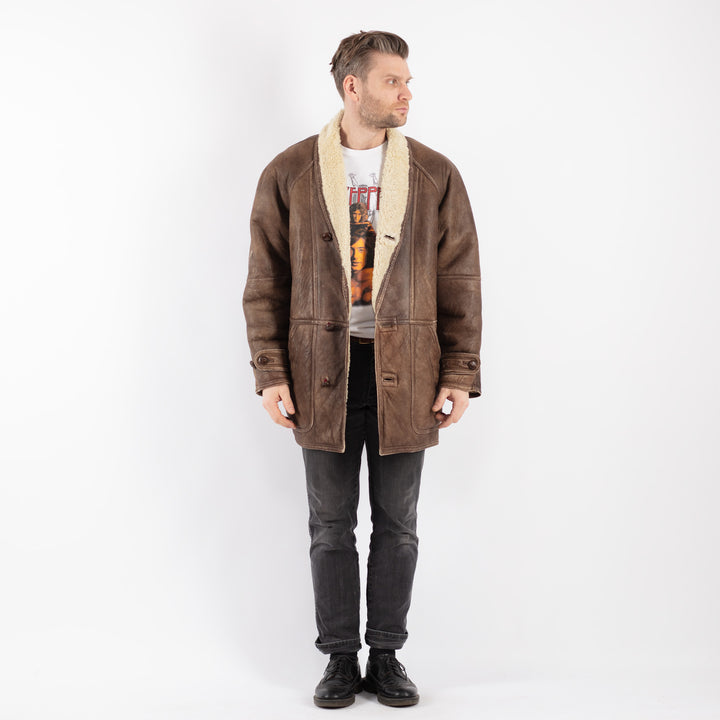 Vintage 80's Men Sheepskin Coat in BrownZ513