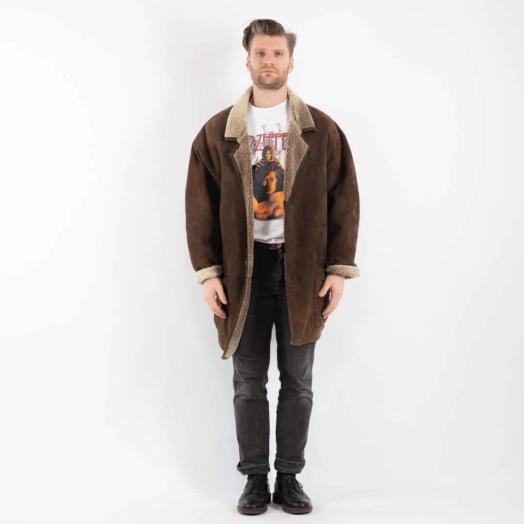 Vintage 90's Men Sheepskin Coat in BrownZ514