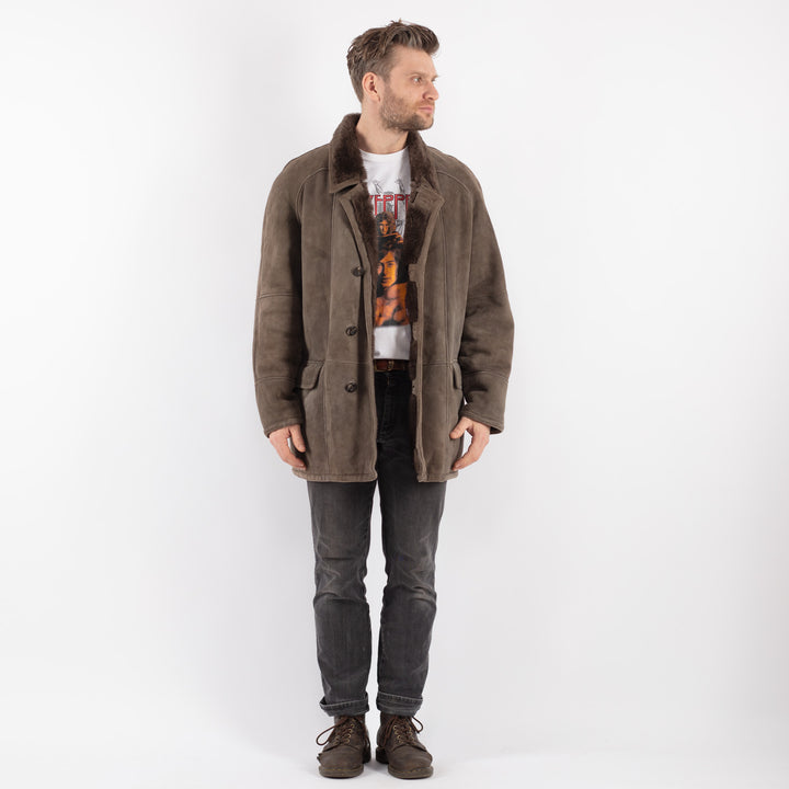 Vintage 70's Men Sheepskin Shearling Coat in Brown