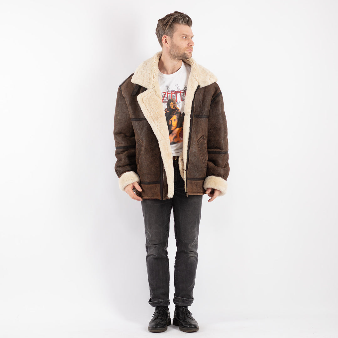 Vintage 90's Men Sheepskin Jacket in Brown