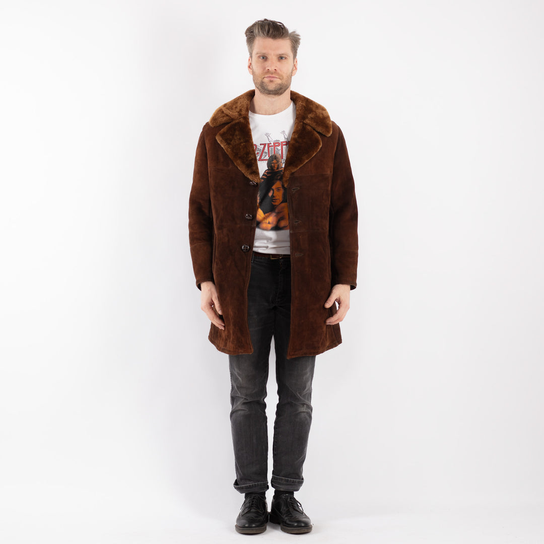 Vintage 70's Men Sheepskin Coat in Brown