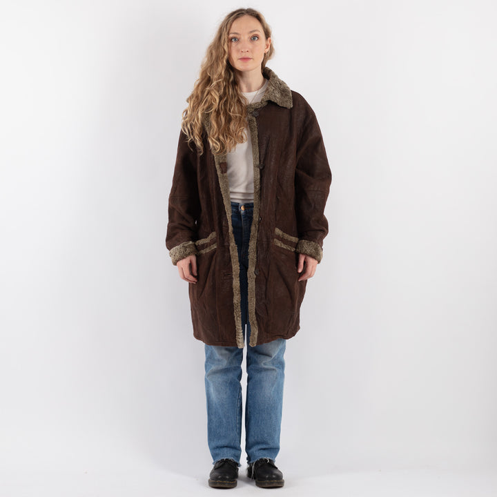 Vintage 80's Women Sheepskin Coat in Brown