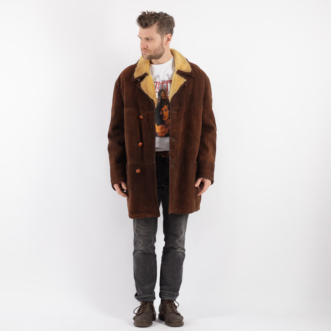 Vintage Men Sheepskin Coat in Brown