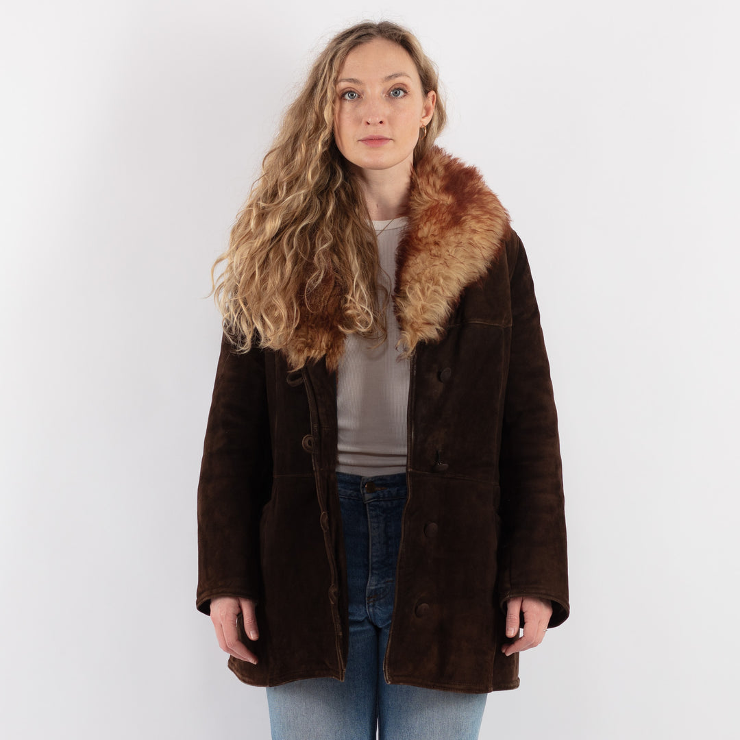 Vintage 70's Women Sheepskin Coat in Brown