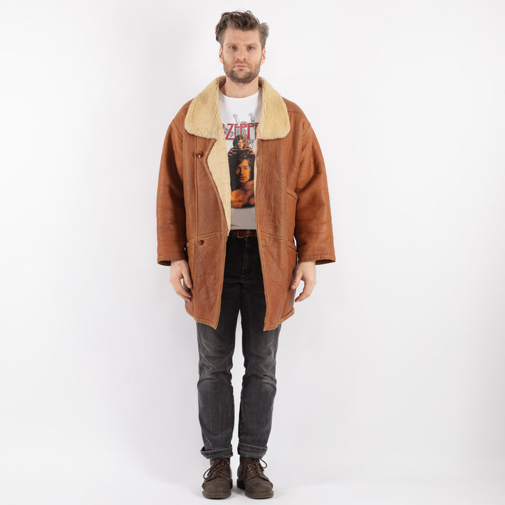 Vintage Men Sheepskin Coat in Brown