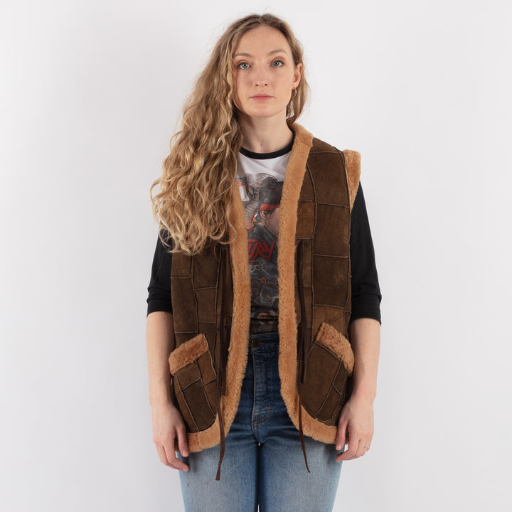 Vintage 70's Women Sheepskin Vest in Brown