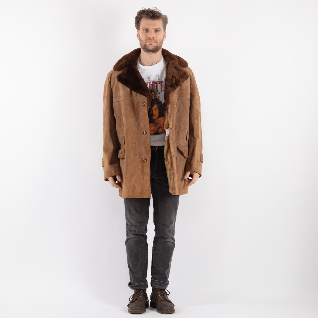 Vintage 70's Men Suede Sherpa Coat in Beige