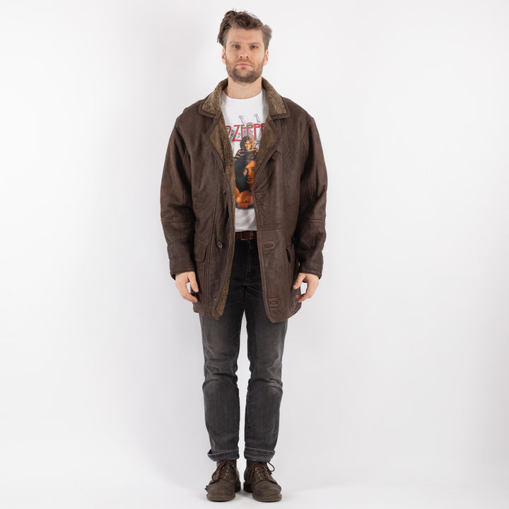 Vintage 90's Men Sheepskin Coat in BrownZ637