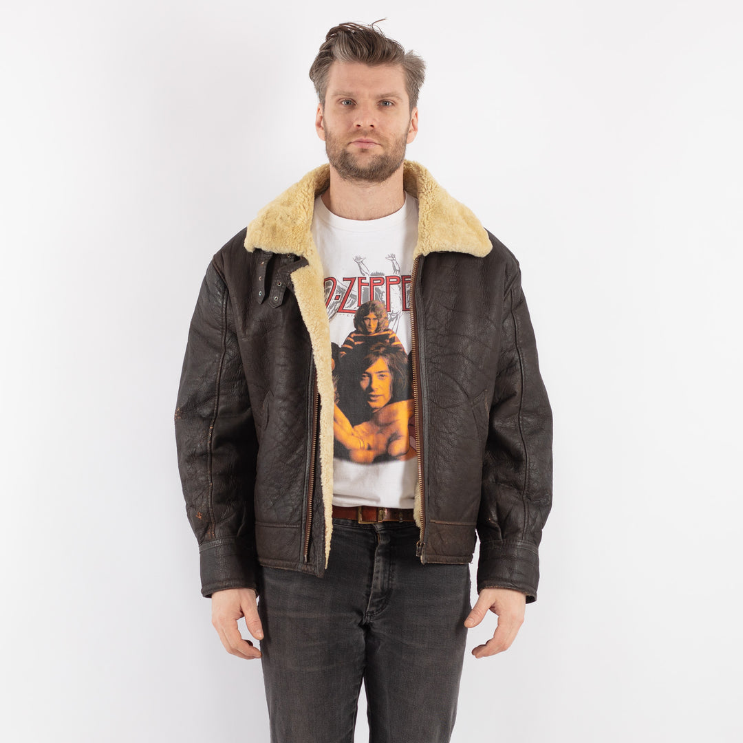 Vintage 90's Men Sheepskin Jacket in BrownZ638