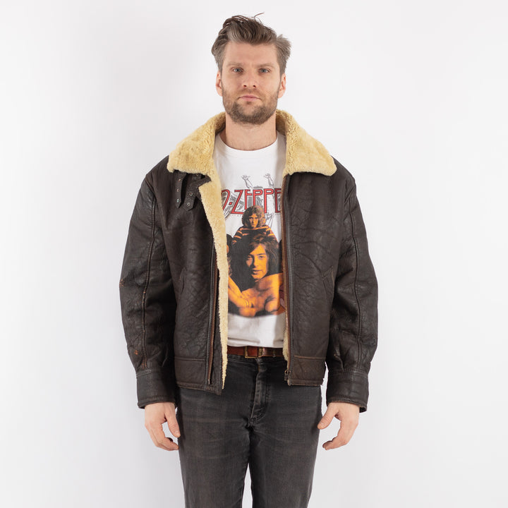 Vintage 90's Men Sheepskin Jacket in BrownZ638