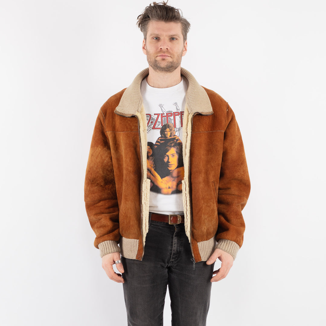 Vintage 90's Men Sheepskin Jacket in Brown