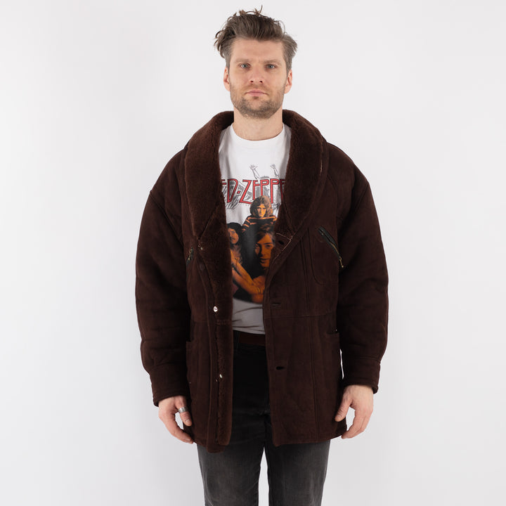 Vintage 80's Men Sheepskin Coat in Brown