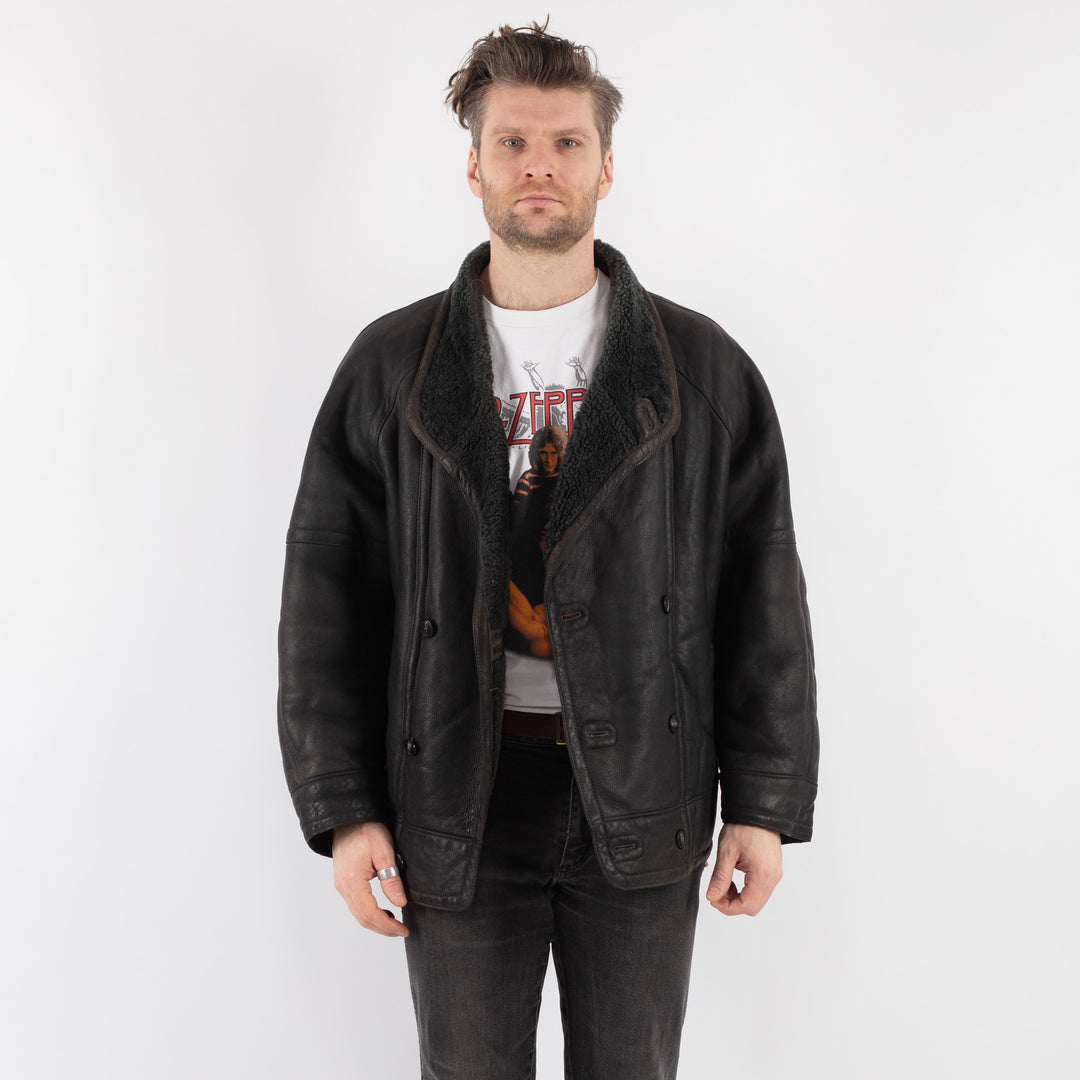 Vintage 70's Men Sheepskin Jacket in Black