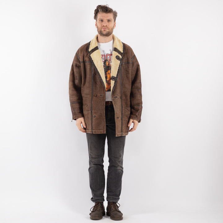 Vintage 90's Men Sheepskin Coat in BrownZ643