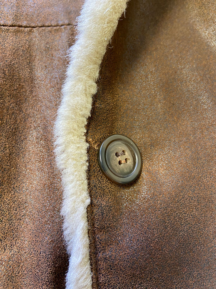 Vintage 90's Women Hooded Suede Sherpa Coat in Brown