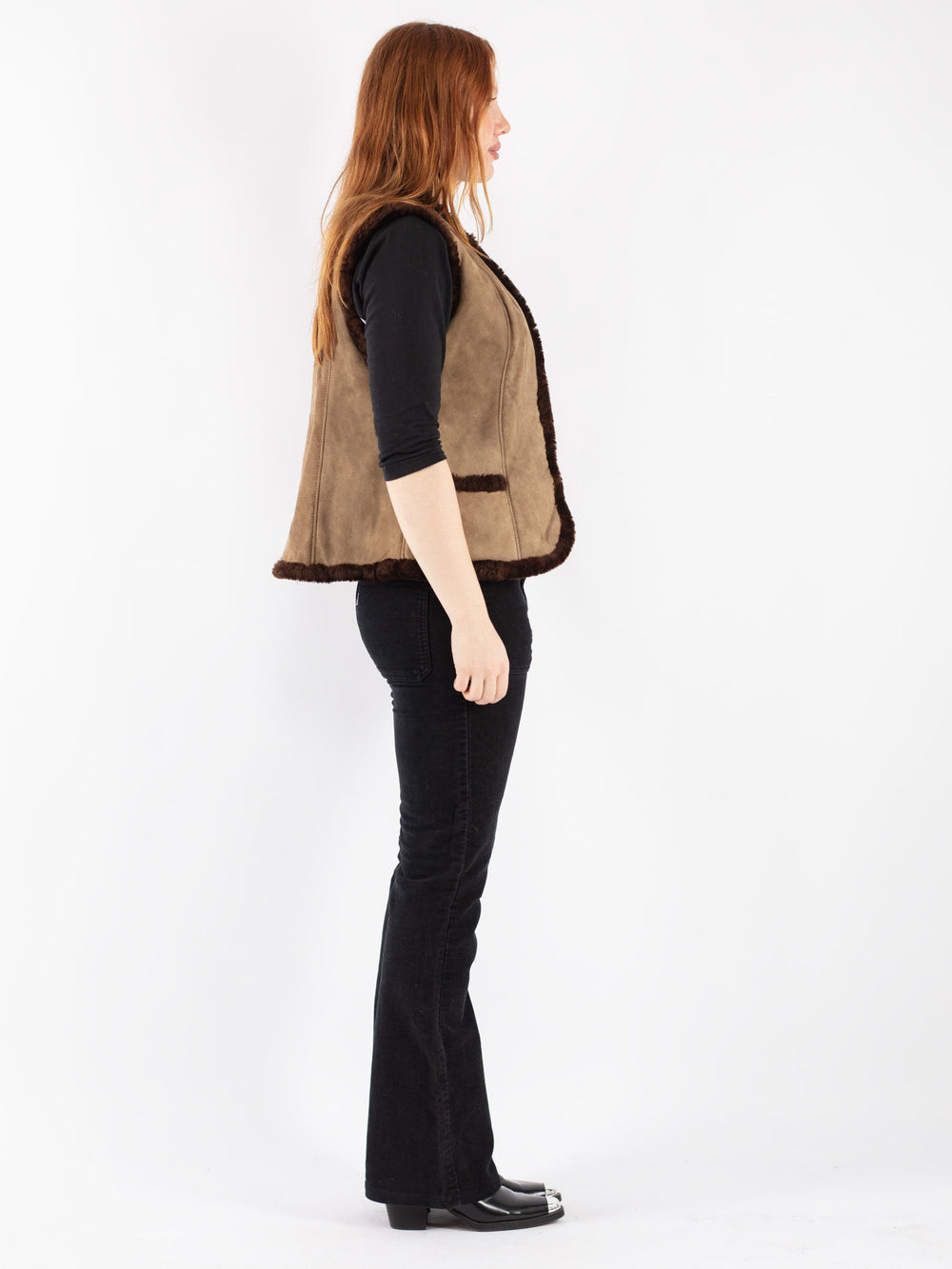 Vintage 70's Women Sheepskin Vest in Beige
