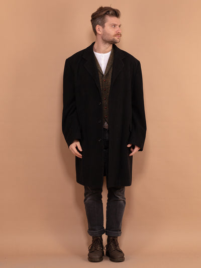 Wool Blend Coat 00s, Wool Coat In Black Size XL, Vintage Wool Coat, Autumn Wool Coat, 90s Coat, Minimalist Coat, Men Vintage Outerwear