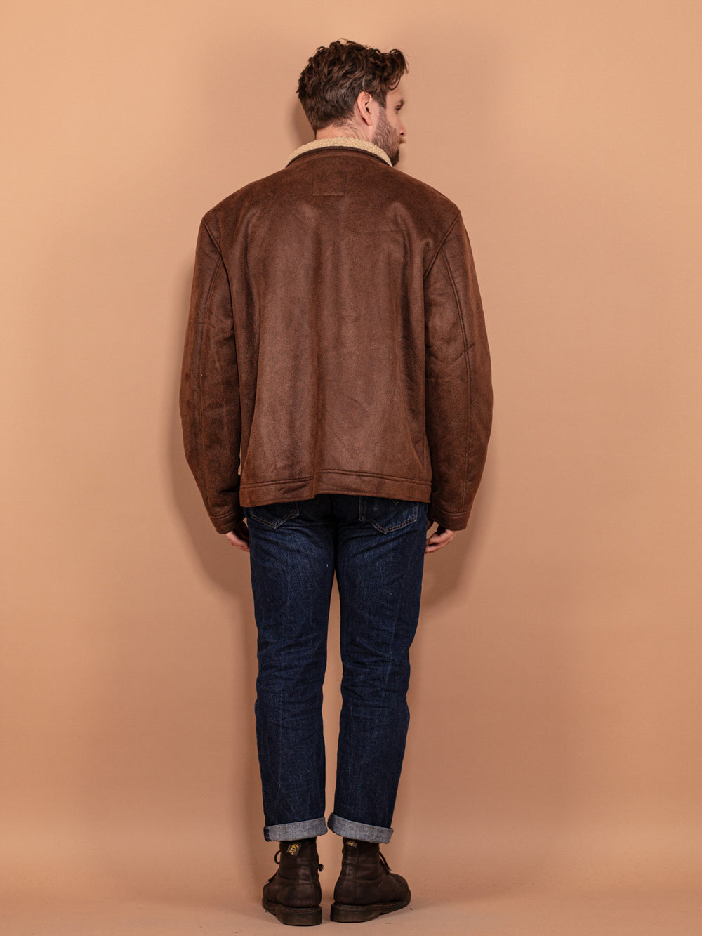 Vintage 00's Men Faux Shearling Jacket in Brown - NorthernGrip