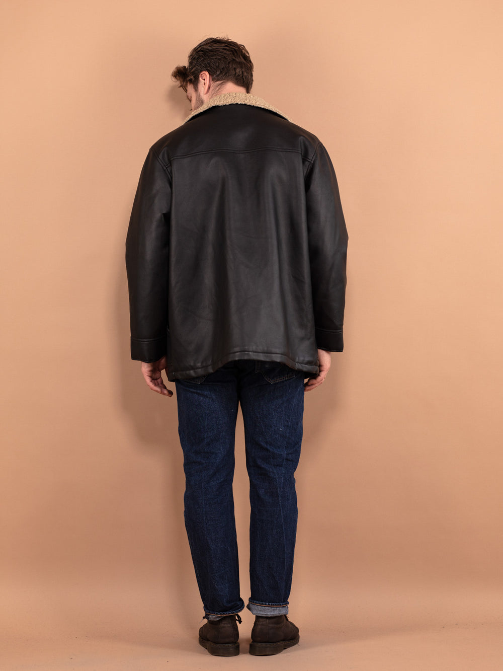 Vintage 00's Men Faux Sheepskin Coat in Black - NorthernGrip