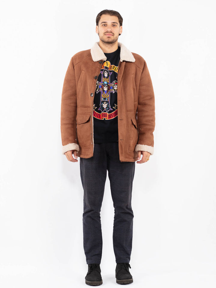 Vintage 00's Men Faux Sheepskin Coat in BrownZ2355