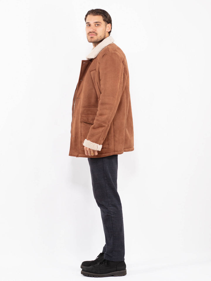 Vintage 00's Men Faux Sheepskin Coat in BrownZ2355
